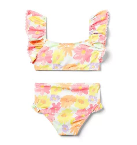 Girl White Floral Recycled Floral Ruffle 2 Piece Swimsuit By Janie And Jack