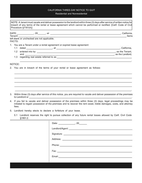 Free California 3 Day Notice To Quit Form Non Compliance Incurable Word Pdf Eforms