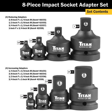 Titan Tools 8 pc. Impact Socket Adapter Set (40000) | JB Tools