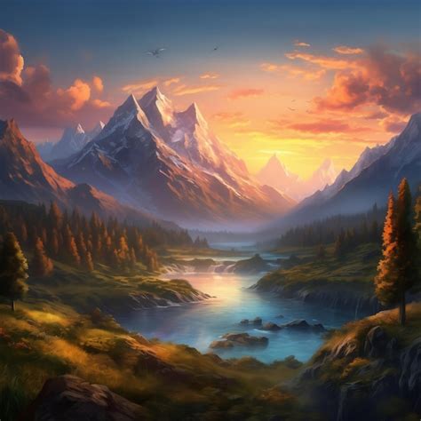 Premium Ai Image Majestic Mountain Sunset Breathtaking Landscape