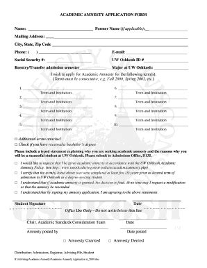 Fillable Online Uwosh Academic Amnesty Application Form Uwosh Fax