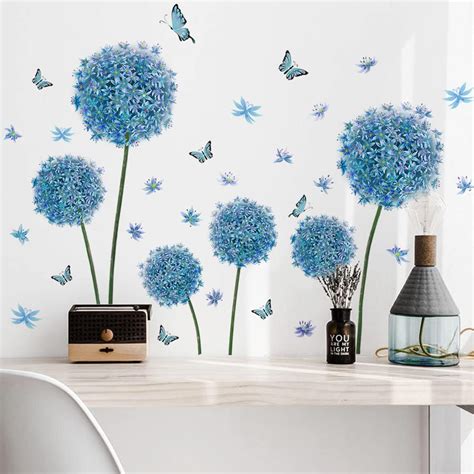 Hsdsh Stickers Muraux Bleu Pissenlit Autocollants Muraux Fleurs