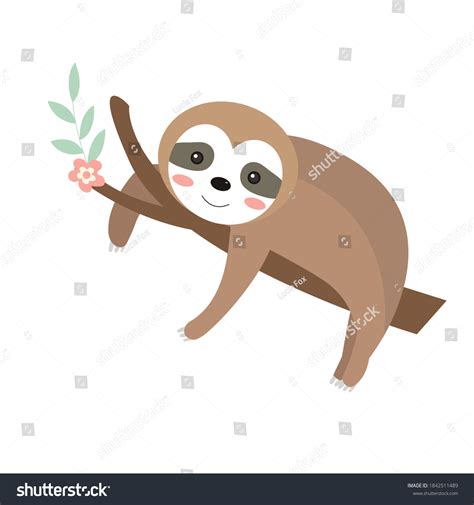 Cute Sloth Icon Flat Cartoon Style Stock Illustration 1842511489 | Shutterstock