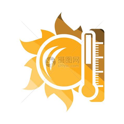 太阳和温度计带有高图标太阳和度计带有高图标平面彩色设计矢量图解高清图片下载 正版图片304415885 摄图网