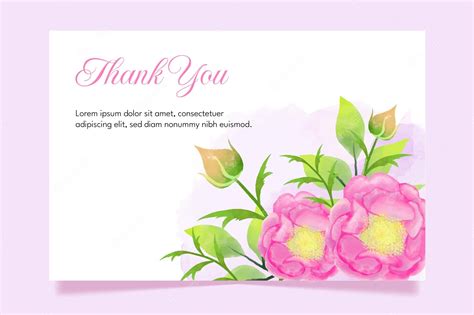 Premium Vector Thank You Card With Watercolor Pink Flower