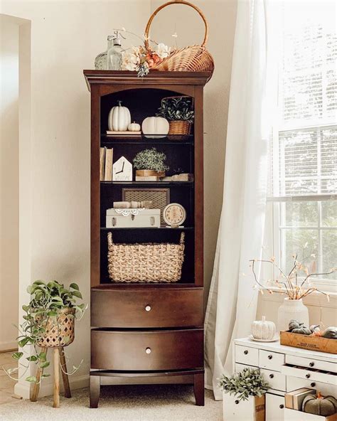 Living Room Wood Bookcase with Fall Décor - Soul & Lane