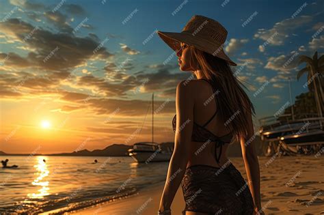 Premium Ai Image Woman In Bikini And Sunglasses Relaxing On Sandy Tropical Beach Generated With Ai