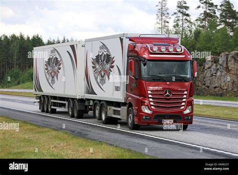 Paimio Finland June Red Mercedes Benz Actros Cargo Truck