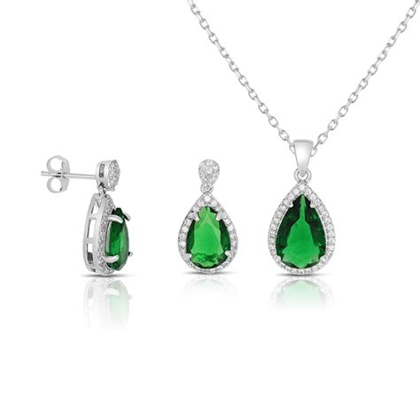 Set corte Pera Verde en Plata 925 con zirconias Joyería Alahas