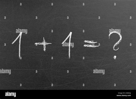 1 Plus 1 Math Equation Formula With A Question Mark On A Chalkboard