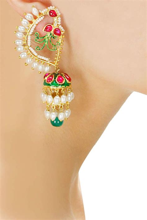 Gold Finish Peacock Earrings By Art Karat Shop Now Perniaspopups