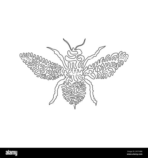 Single One Line Drawing Of Adorable Bee Flying Abstract Art Continuous