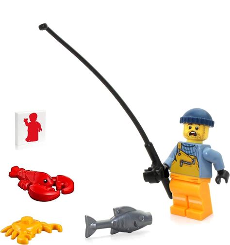 Lego Ideas Minifigure Fisherman With Fishing Poll Fish And Lobster