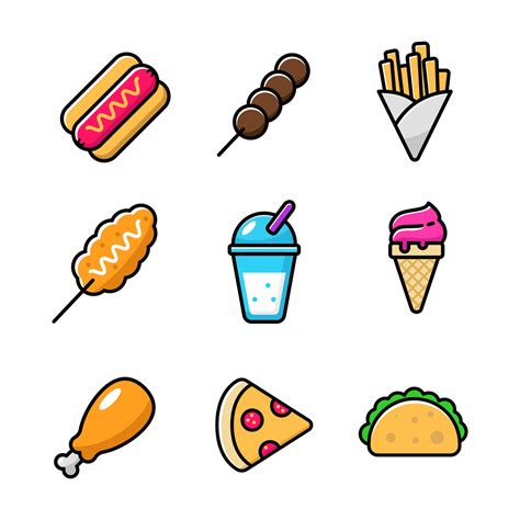 Set Of Street Foods Icons With Colorful Design Isolated On White