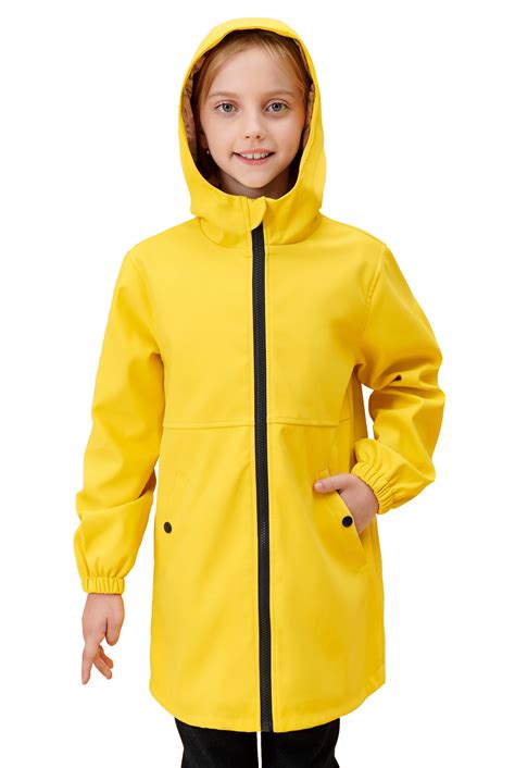 SOLOCOTE Girls' Long Waterproof Rain Jacket with Hood and Floral Lining ...