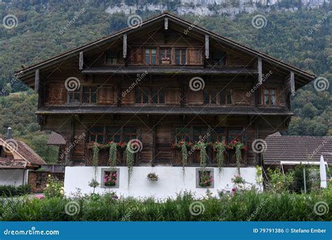 Old Chalet At Sarnen On The Swiss Alps Editorial Photo Image Of