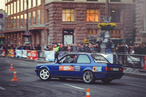 Automobile Slalom and Drift Competitions in the City Center, Car on the ...