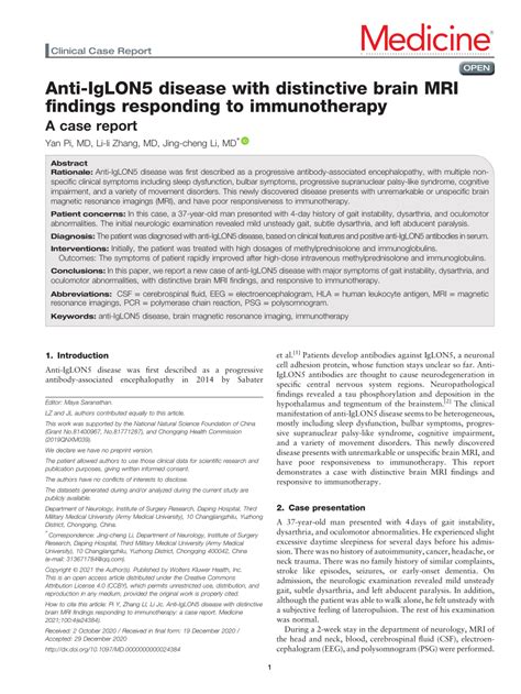 Pdf Anti Iglon5 Disease With Distinctive Brain Mri Findings Responding To Immunotherapy A