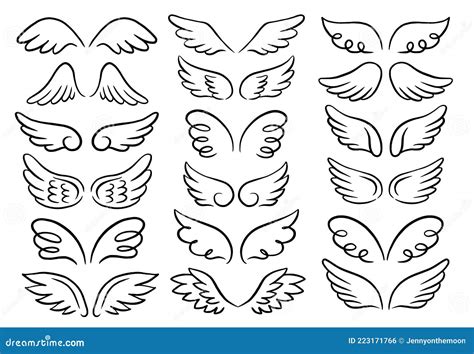 Vector Set Of Different Angel Wings Hand Drawn Doodle Elements