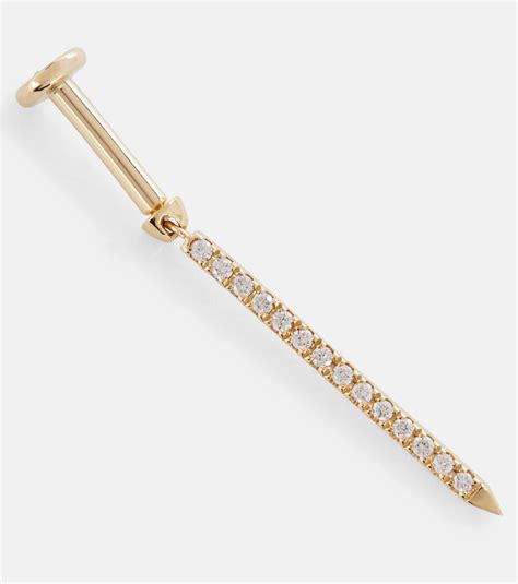 Eternity Bar Threaded Kt Yellow Gold Single Earring With Diamonds In