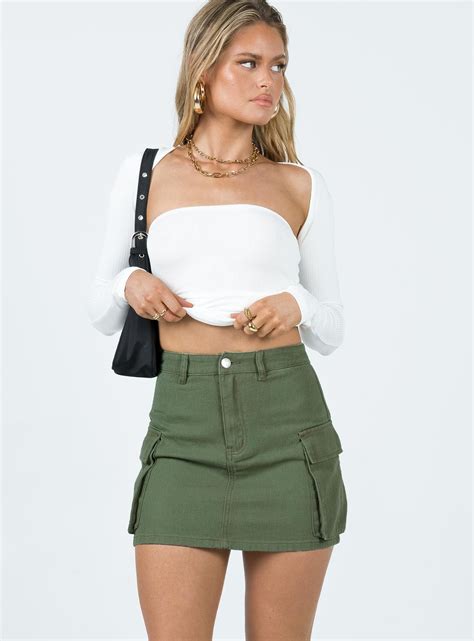 Myrtle Cargo Mini Skirt Khaki Leather Mini Skirt Outfit Cargo Skirt