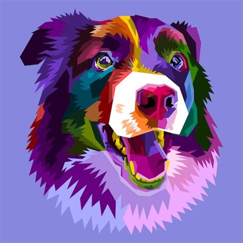 Bunter Border Collie Hund Lokalisiert Auf Pop Art Stil Illustration