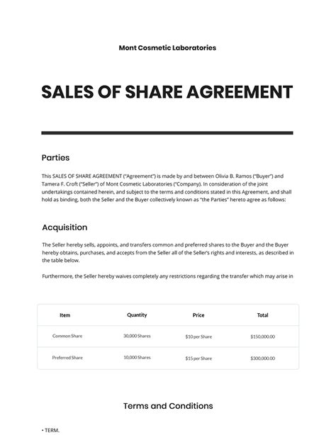 Company Shares Agreement Template