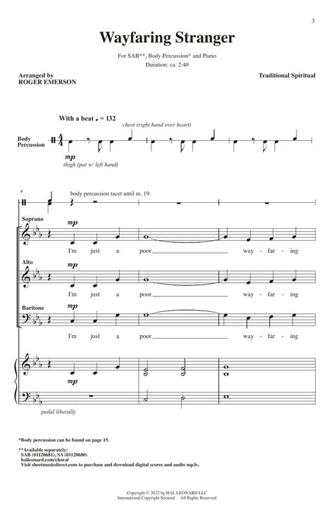 Wayfaring Stranger Arr Roger Emerson By Traditional Spiritual Sheet