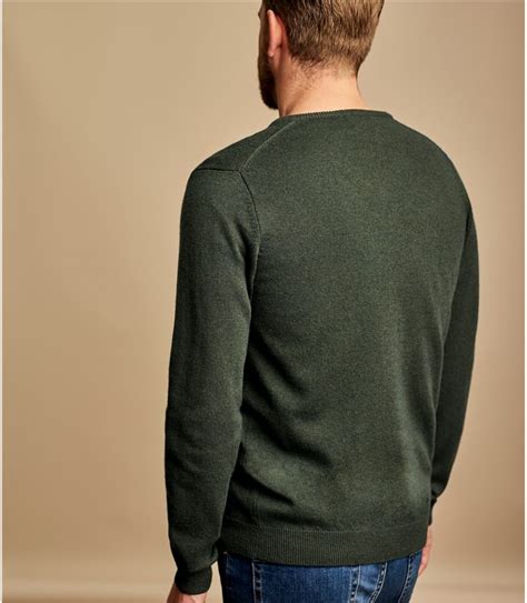 Tweed Green Cashmere And Merino Classic V Neck Knitted Sweater Woolovers Us