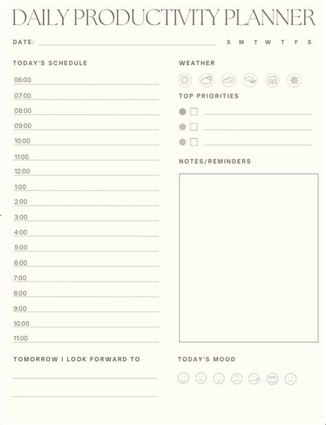 Daily Productivity Planner in Black and White