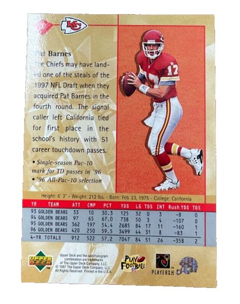 1997 UPPER DECK STAR ROOKIE CARD 27 Pat Barnes Kansas City Chiefs