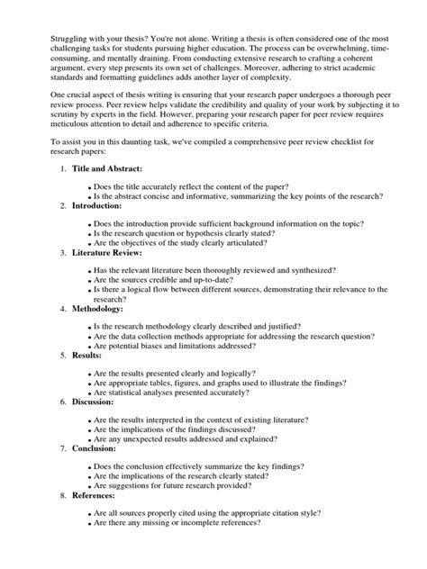 Peer Review Checklist For Research Paper Download Free Pdf Academic Publishing Methodology