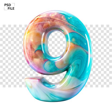 A Colorful Number 9 With Liquid Texture Png Premium Ai Generated Psd