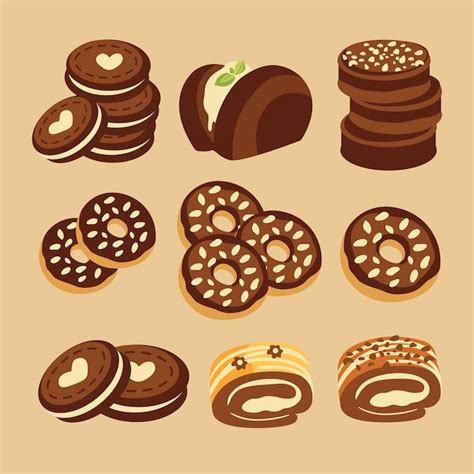 Uma coleção de cookies sabores diferentes em um fundo bege Vetor