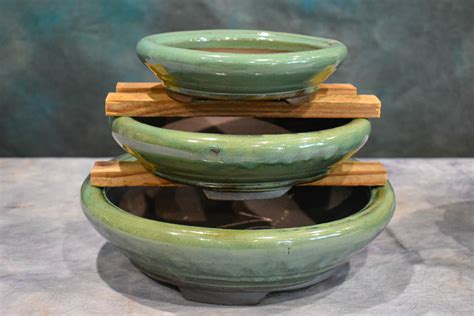 Round Glazed Bonsai Pots – Blue & Green – Wigert’s Bonsai