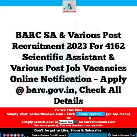 BARC SA Various Post Recruitment 2023 For 4162 Scientific Assistant