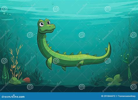 Cartoon Loch Ness Monster Swims By Urquart Castle Stock Photo