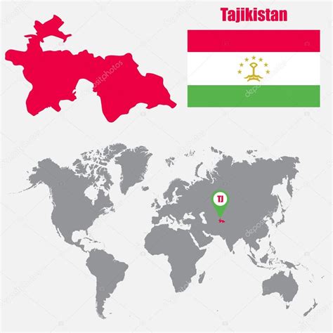 Mapa De Tayikistán En Un Mapa Mundial Con La Bandera Y El Puntero Del Mapa Ilustración