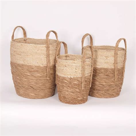 Wicker Bay Straw Baskets In Beigenatural 3 Pack The Home Depot Canada