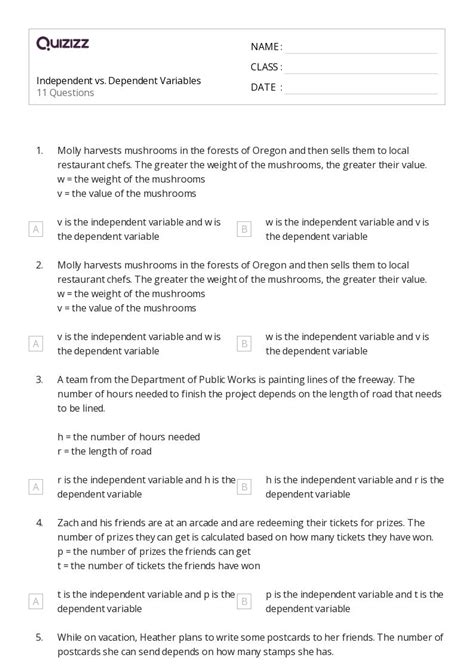 Dependent Variables Worksheets On Quizizz Free Printable