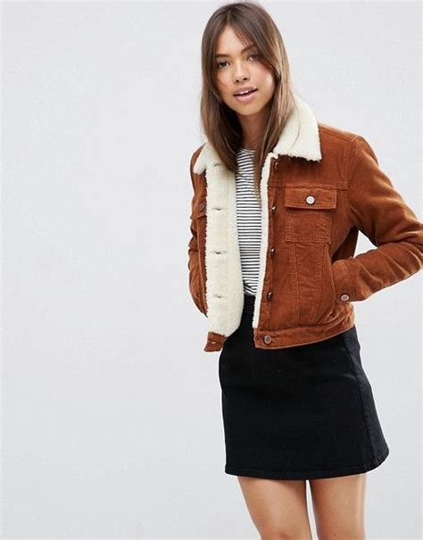 Asos Cord Cropped Jacket With Borg In Rust • Cotton Corduroy • Borg Lining And Collar • Button