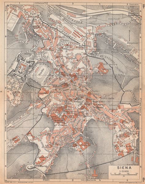 Siena Vintage Town City Map Plan Pianta Della Citt Italy Old