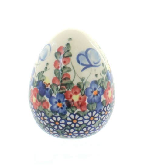 Blue Rose Polish Pottery Garden Butterfly Medium Decorated Egg