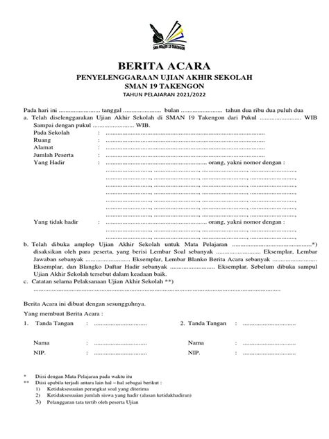 Berita Acara Ujian Sekolah Tahun 2020 Pdf