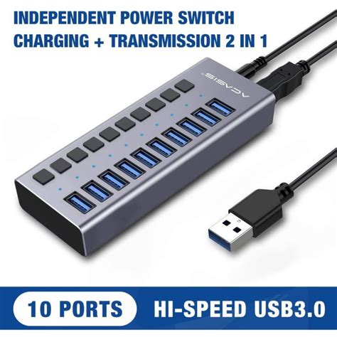 Acasis 10 Ports Powered Usb Hub Usb 30 Data Hub With Individual Onoff Switches And 12v4a