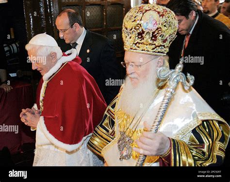 Pope Benedict Xvi Left And Ecumenical Orthodox Patriarch Bartholomew