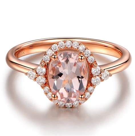 Vintage 2 Carat Morganite and Diamond Engagement Ring in Rose Gold - JeenJewels