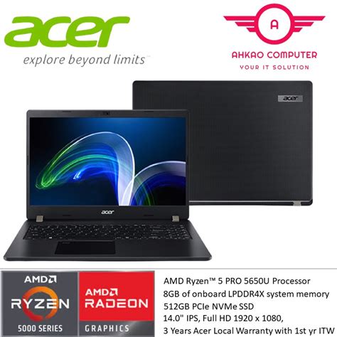 Acer Travelmate P Tmp R Cl Fhd Laptop Black Ryzen Pro