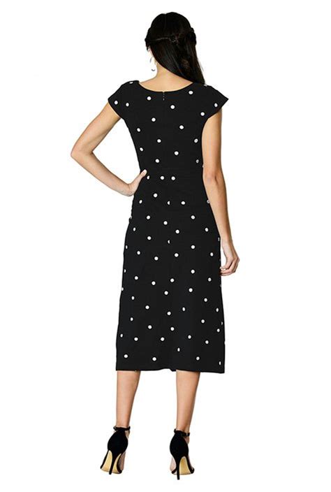 Shop Ruffle Front Polka Dot Embellished Cotton Knit Dress EShakti