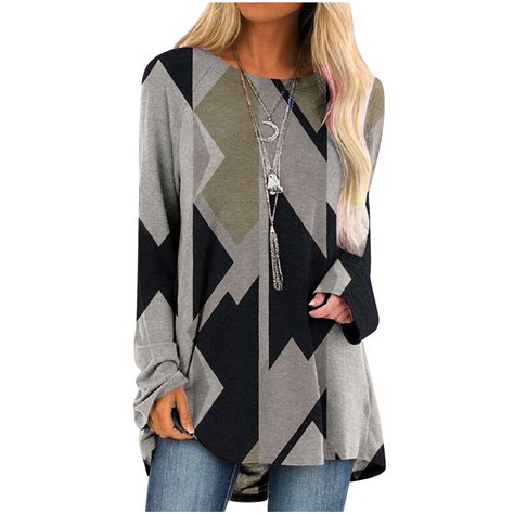 Vdgthytj Womens Fall Winter Tops Trendy Geometry Printed Pullover